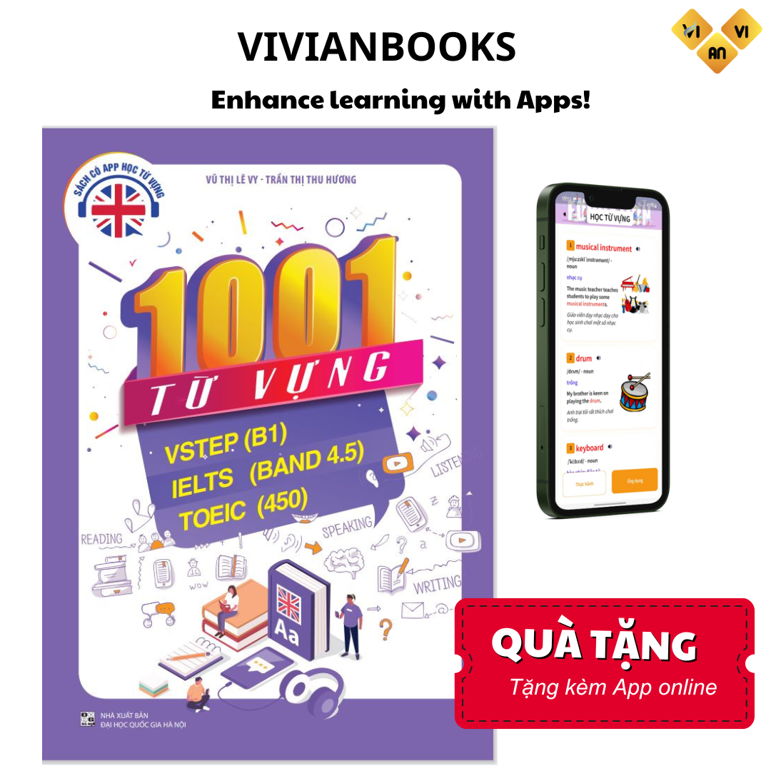 Sách 1001 Từ vựng tiếng Anh thông dụng cho kỳ thi Vstep (B1), IELTS (band 4.5), TOEIC 450 Sách 1001 Từ vựng tiếng Anh thông dụng cho kỳ thi Vstep (B1), IELTS (band 4.5), TOEIC 450