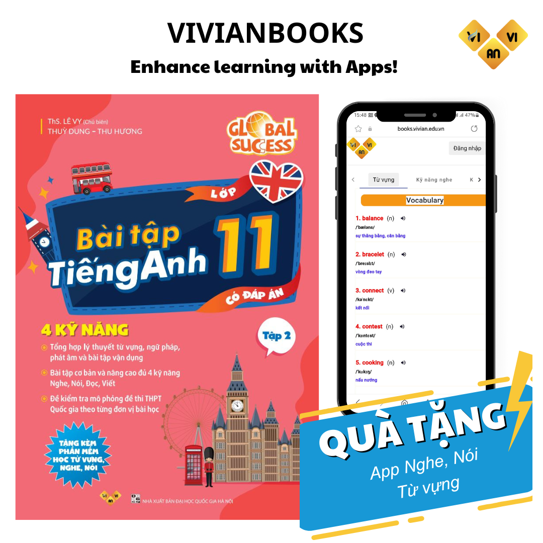 Sách Bài tập tiếng Anh lớp 11 Global Success, 4 kỹ năng Tập 2 có đáp án ThS.Lê Vy Vivianbooks Sách Bài tập tiếng Anh lớp 11 Global Success, 4 kỹ năng Tập 2 có đáp án ThS.Lê Vy Vivianbooks