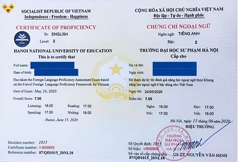 Thông tin từ A-Z về thi chứng chỉ tiếng Anh A2 năm 2025 Mẫu chứng chỉ tiếng Anh A2 Đại học Sư phạm Hà Nội