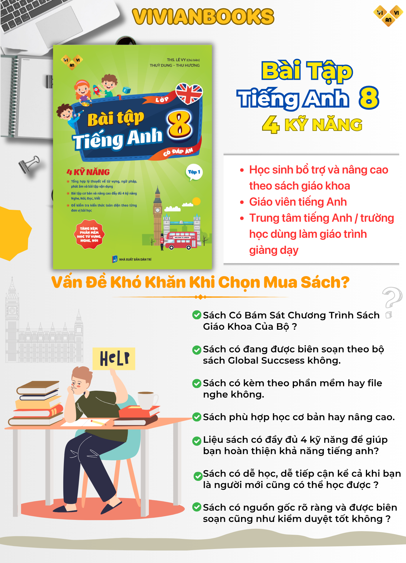 Sách Bài tập tiếng Anh lớp 8 Global Success 4 kỹ năng có đáp án Tập 1 ThS.Lê Vy - Anh ngữ Vivian Sach bai tap tieng Anh lop 8 Global Success T1 1