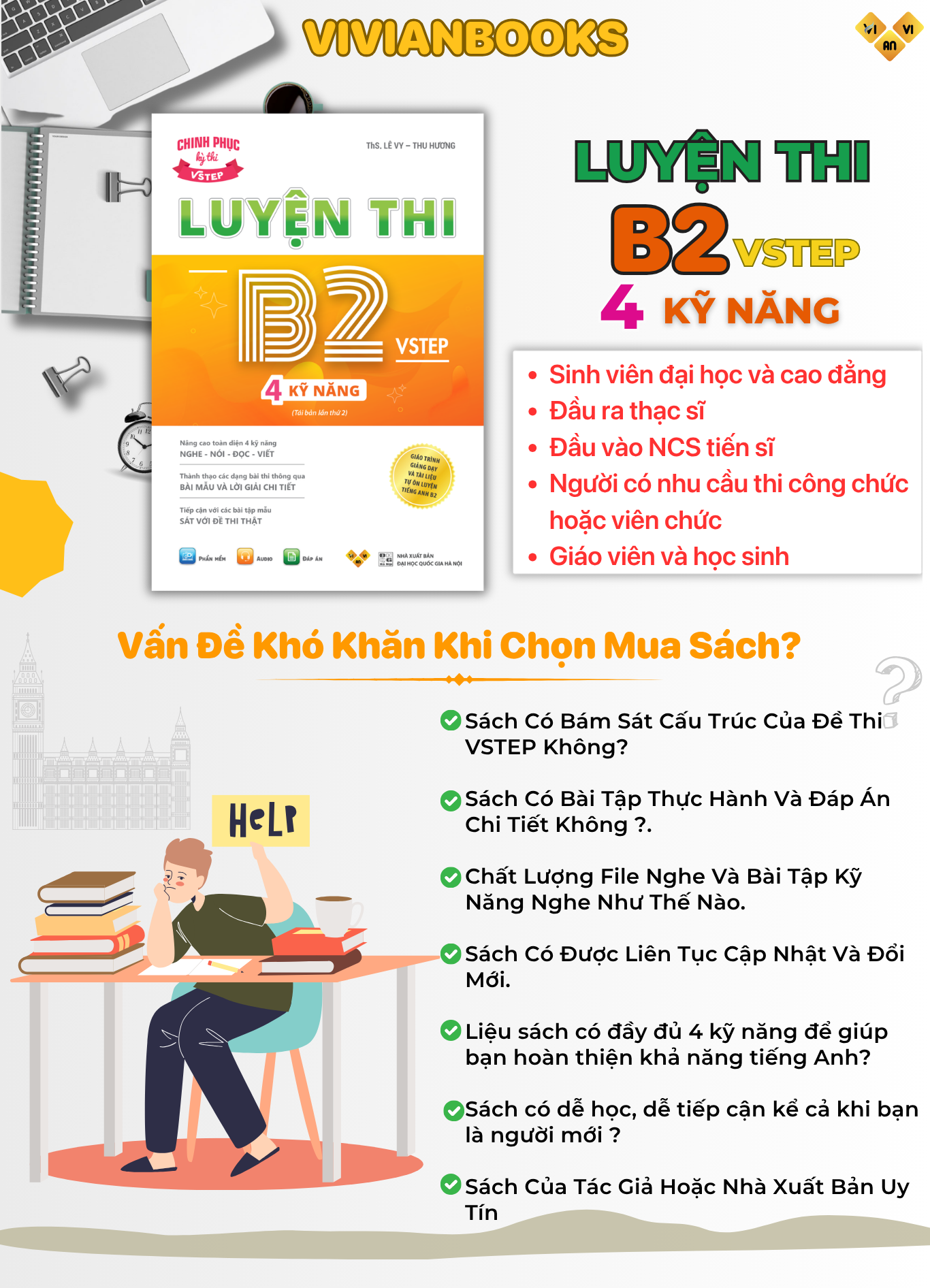 Sách Luyện thi B2 Vstep 4 kỹ năng - Ôn thi chứng chỉ tiếng Anh VSTEP Sach luyen thi B2 VSTEP 4 ky nang 1