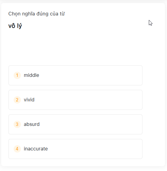 Game Chọn nghĩa đúng của từ trong khoá học Vstep Online