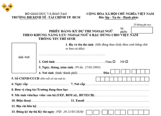 phiếu đăng ký thi VSTEP